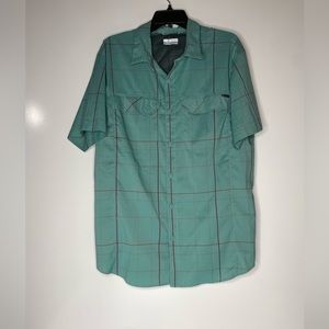 Columbia Sportswear Large Mint Orange Men Button Down Omni-Shade Fishing.